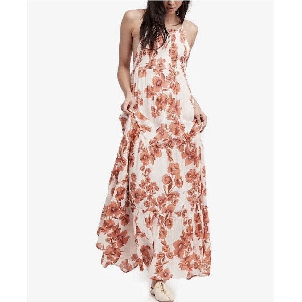 Intimately Free People Garden Party Floral Maxi Tiered Smocked Dress Boho Sz M